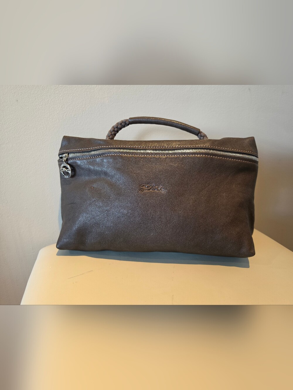 Longchamp Rope Braided Top Handle Leather Pouch